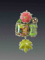 Amy Kahn Russell Enamel Flower Peridot Glass Pin/Pendant