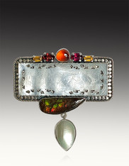 Amy Kahn Russell Mother of Pearl Game Piece Ammolite Jeweled Pin/Pendant SOLD