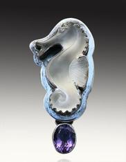 Amy Kahn Russell Amethyst Moonstone SeaHorse on Silver Pin/Pendant SOLD