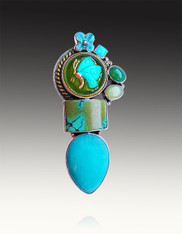Amy Kahn Russell  Czech Glass, Turquoise, Amazonite Butterfly Pin/Pendant