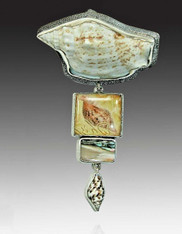 BRAND NEW - Amy Kahn Russell handmade Tile Carved Shell Nautical Pin/Pendant