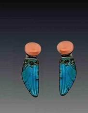 Amy Kahn Russell Hand Carved Rare Turquoise Natural Coral Clip/Post Earrings