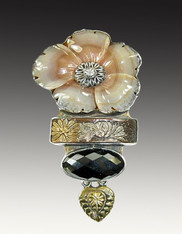 Amy Kahn Russell Carved Agate Flower, Antique Fuichi Brass Japanese Sword, Pn/Pendant