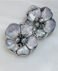 Echo of the Dreamer Pearl White Topaz Flower Clip Earrings