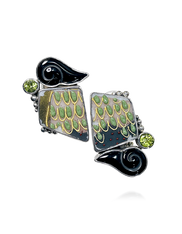 These ultra light charming earrings by Margaret Thurman, creator of Echo of the Dreamer feature vintage Japanese porcelain, peridot, and onyx set into sterling silver with a classic design. Clip  only