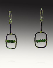 Silver Geometric Dangle Earrings with Green Tourmaline Beads