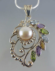 South Sea Pearl citrine, African Amethyst Pendant on Sterling Chain