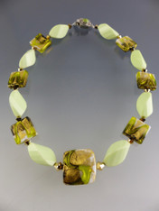 Lemon Chrysophrase Swirl Necklace with Custom Venetian Glass