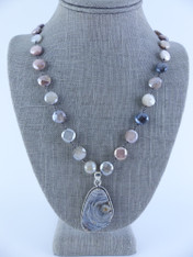 Desert Druzy With embellished Silver Pendant on Wire Wrapped Moonstone Chain
