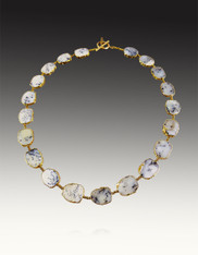 Gold Leaf Dendritic Opal  Slice 24K Clad Bead Necklace