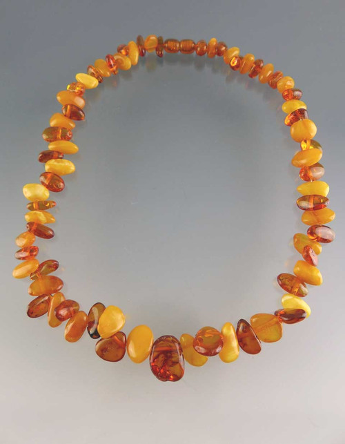 This lovely collar features simplicity, organic beauty, and lovely tones and shapes of Baltic amber and an amber screw clasp.  Wear anytime, anywhere.  17.5"
