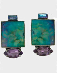  Amy Kahn Russell Vintage Glass Tile Amethyst Post/Clip Earrings SOLD