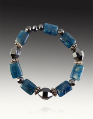 This new design by guest designer Yumiko Togashi features kyanite, marcasite, and pyrite in an elegant 8" stretch bracelet.