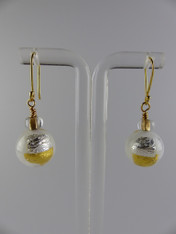 Venetian Glass White with Gold and Silver Foil 18K Earwire