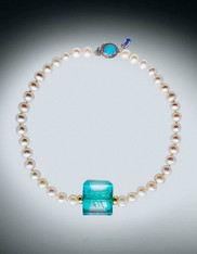 Opulent South Sea White Pearls with 14K and Aqua Venetian Focal