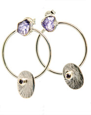 Raw Tanzanite Stud Sterling Hoop earrings with etched sterling Tanzanite stones