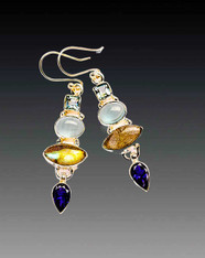 Labradorite, Tanzanite, Aquamarine, Blue Topaz Sterling Earrings 