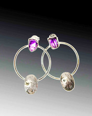 Amethyst Studs on Sterling Silver Hoops with Etched Silver Bottoms