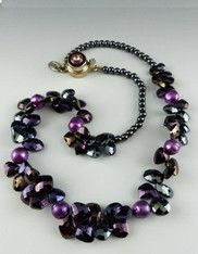 Mystic Metallic Black Purple Spinel Pillow Beads with Purple Pearls