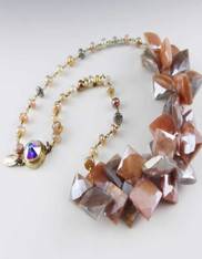 Mystic Metallic Champagne Chocolate Squares on a Wire Wrapped Moonstone Chain