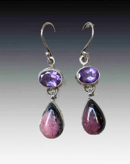Gorgeous faceted amethyst and rhodochrosite dangles earrings set in sterling silver with sterling earwires.  1"