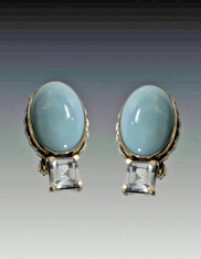 Brand New -Amy Kahn Russell Peruvian Opal BlueTopaz Clip/Post Earrings