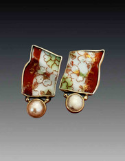 Echo of the Dreamer Vintage Japanese Floral Porcelain Tile Clip Earrings
