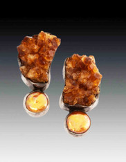 Large Echo of the Dreamer Raw Citrine Pearl Sterling Clip Earrings