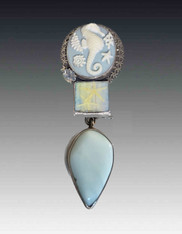 BRAND NEW-Amy Kahn Russell Aquamarine MOP Tile Porcelain Seahorse with Tile Pin/Pendant