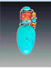 BRAND NEW-Amy Kahn Russell Turquoise Tile Gemstone Pin/Pendant