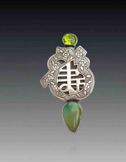 Amy Kahn Russell Ornate Silver Peridot Gaspeite Pin/Pendant