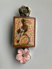 BRAND NEW-Amy Kahn Russell Painted Bird With pink/silver Pin/Pendant