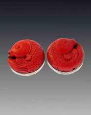 BRAND NEW-Amy Kahn Russell Red Cinnabar coiled Fish in Sterling Clip/Post