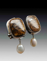 BRAND NEW- Amy Kahn Russell bronzite, pearl and sterling cup/post earrings