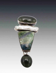 BRAND NEW-Amy Kahn Russell Jade, Pearl, Tourmaline Sterling Pin/Pendant