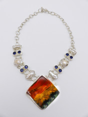 Bloodstone Pendant, Biwa Pearl Gemstone Silver Necklace