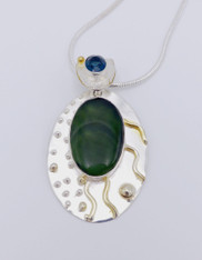 Nephrite Jade Blue Sapphire 22K over sterling abstract pendant