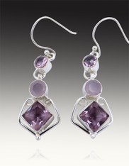 Rose Quartz Amethyst Sterling Silver Dangle earrings