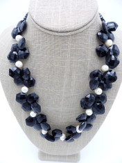 Fancy Cut Black Onyx with White South Sea Pearl Collar