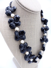 Fancy Cut Black Onyx with White South Sea Pearl Collar