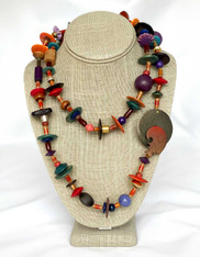 Fantastic Long Painted wood, rare stones, metal beads and a double closure clasp