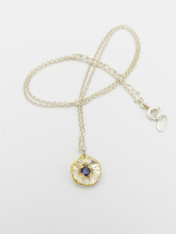 Petit Blue Sapphire Flower Pendant 22K over Sterling with Sterling Chain
