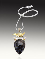 Stick Agate with 22K plated Bird Pendant on Sterling Chain