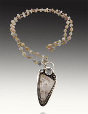 Rosetta Jasper & White Topaz Sterling Pendant on wire-wrapped multi Opal Chain