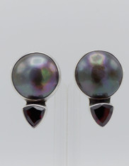 Amy Kahn Russell Mabe Pearl Garnet Clip/Post Earrings
