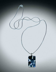 Venetian Fused Glass Pendant With background of Blue, Black and Silver Foil on sterling chain 