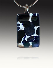 Venetian Fused Glass Pendant With background of Blue, Black and Silver Foil on sterling chain