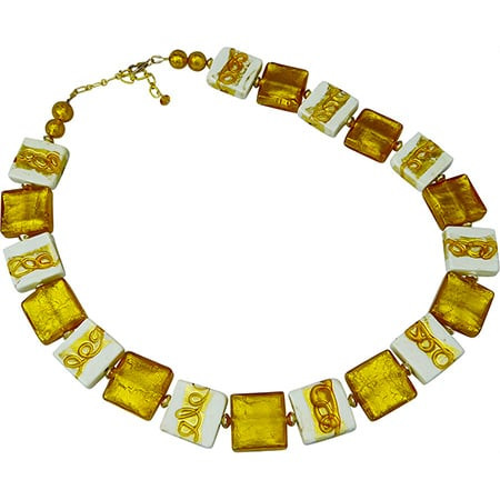 Regal Topaz and White Murano Glass Squares with Gold Swirls