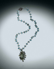 Lemon and blue Topaz Pendant on wire-wrapped aquamarine chain