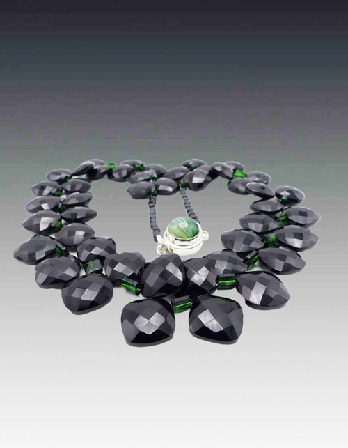 Grade AAA Black Onyx Hexagon Green Tourmaline Necklace